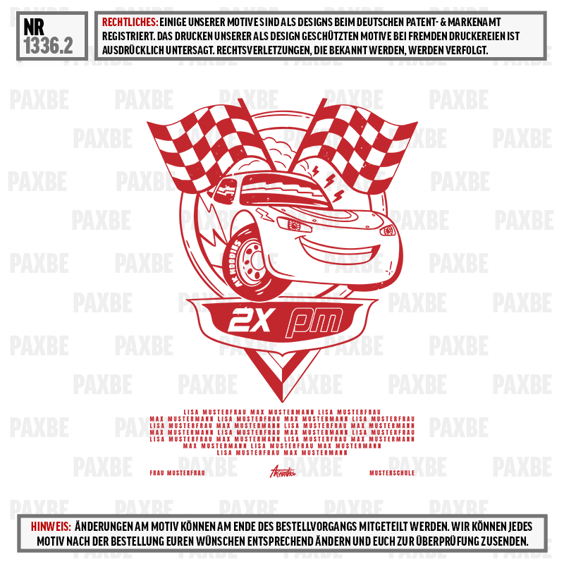 Auto-unknown, Motivdruck, Rennsymbol, Fahne, 2xPM, Auto, Kinder, Racing, Auto, Logo