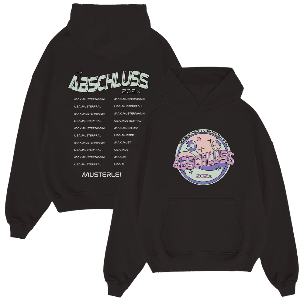 Hoodie, Schwarz, Kanguru-Tasche, Print-Design, Abschluss 202X, Hoodie, Schwarz, Grafik, Runder Logodesign, Abschluss