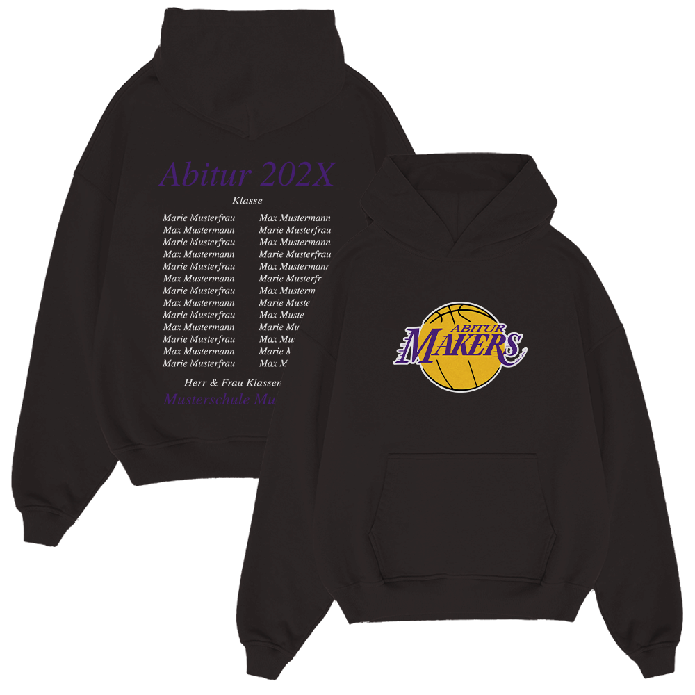 Hoodie, Basketball-Logo, Schwarzer Hoodie, Vordertasche, Abitur Maker, Hoodie, Basketball, Logo, Schwarz, Mustertext