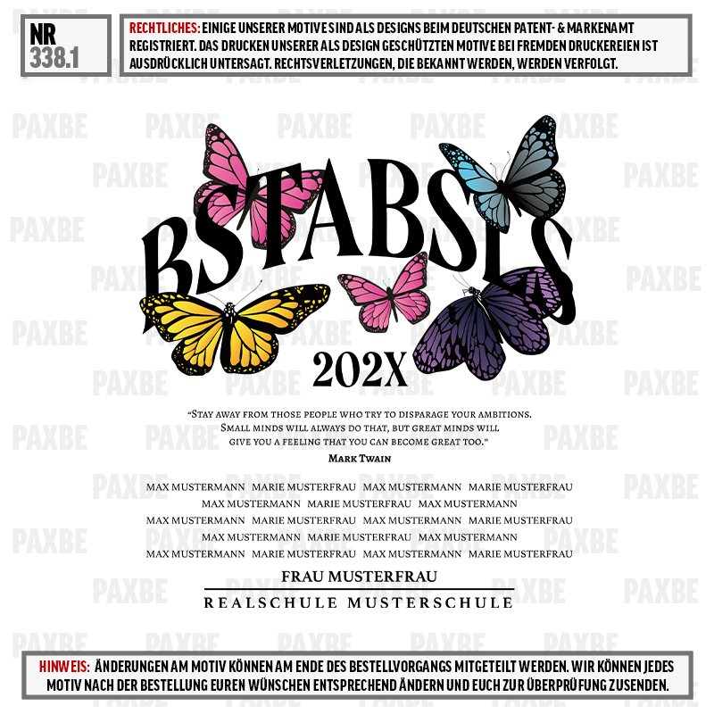 Schmetterlinge, bunt, Grafik, Text, Logo, Schule, Muster, Schulband, Abschlussjahr, Schuljahrgang