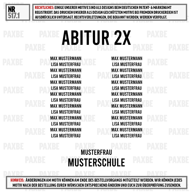 abschnittsbeginn, abitur 2x, musterfrau, musterschule, klausurplan, T-Shirt, Musterfrau, Muster, Kopfbanner, Abitur 2x