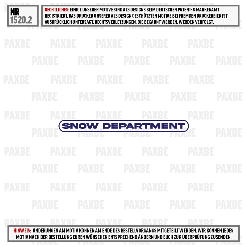 Snow Department, Schriftzug, dunkelblau, abgerundeter Rahmen, Snowboard-Aufkleber, Schriftzug, blau, weiß, abgerundete Umrandung