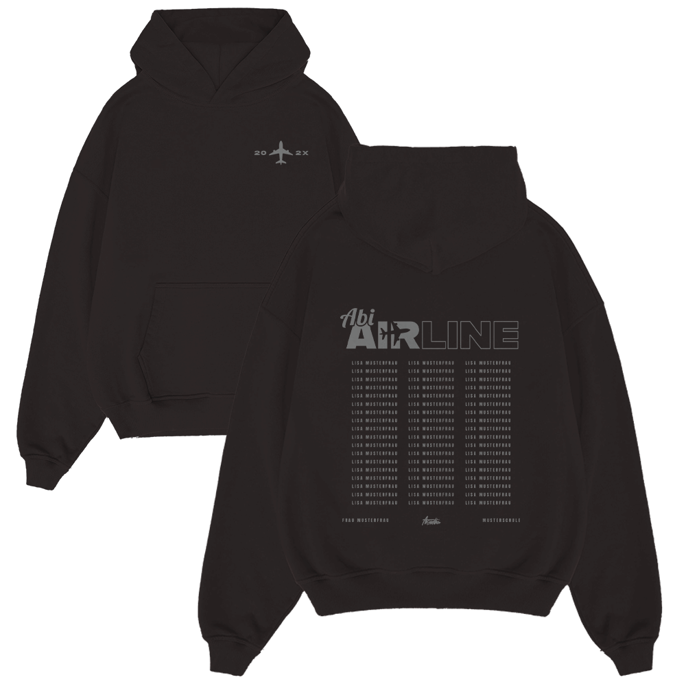 Hoodie, Schwarz, Airline-Grafik, Vorne Tasche, Langärmlig, Hoodie, Pullover, Kapuze, Schwarz, Airline-Design
