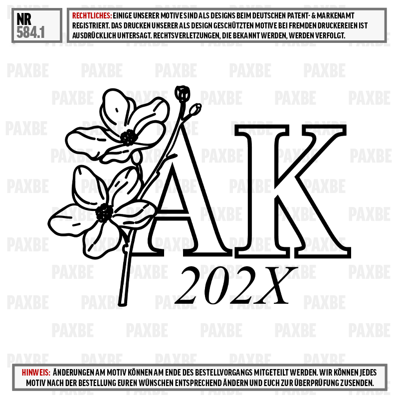 Blume, Blütenzweig, Monogramm, Kunstdruck, Jahreszahl-Design, Lilie, Blumenmotiv, Monogramm, 202X, Initialen