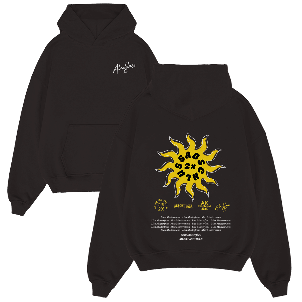 Hoodie, Schwarz, Sonnen-Print, Känguru-Tasche, Frontprint, Hoodie, Pullover, Schwarz, Sonnen-Print, Front-Print