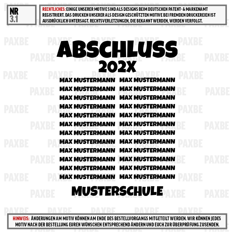 T-Shirt, Abschluss202x, Musterschule, Motivtext, Musterbezug, t-shirt, Textdesign, Print, Albumcover, Mockup