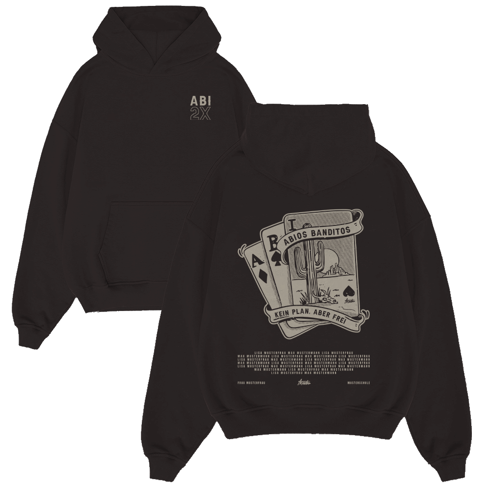 Hoodie, Schwarzer Hoodie, Grafik-Hoodie, Kartenspiel, Wüstenmotiv, Hoodie, Schwarzer Hoodie, Grafische Rückenprint, Kartenspiel-Motiv, Wüsten-Kaktus-Motiv