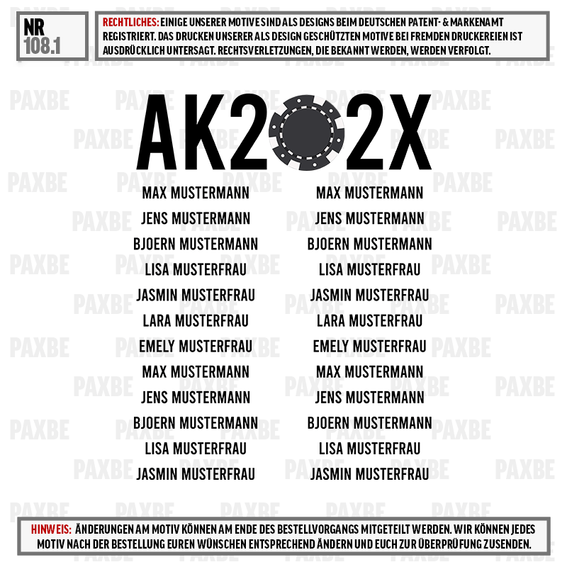 t-shirt, schwarz, Frontdruck, Rundhals, unifarben, kreisförmiges logo, Pokerchip, schwarz text, Zweispaltenlayout, Monogramm-Design