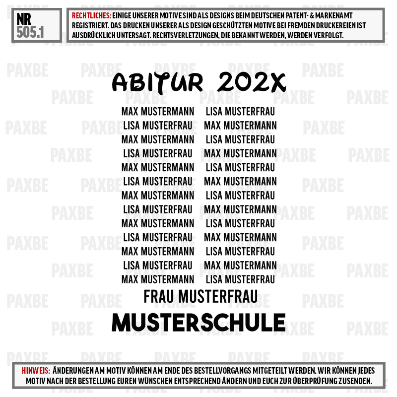 Abitur 202X, Musterschema, Lernziel, Musterfächer, Schulabschluss, t-shirt, unisex, musterfrau, abitur, schule