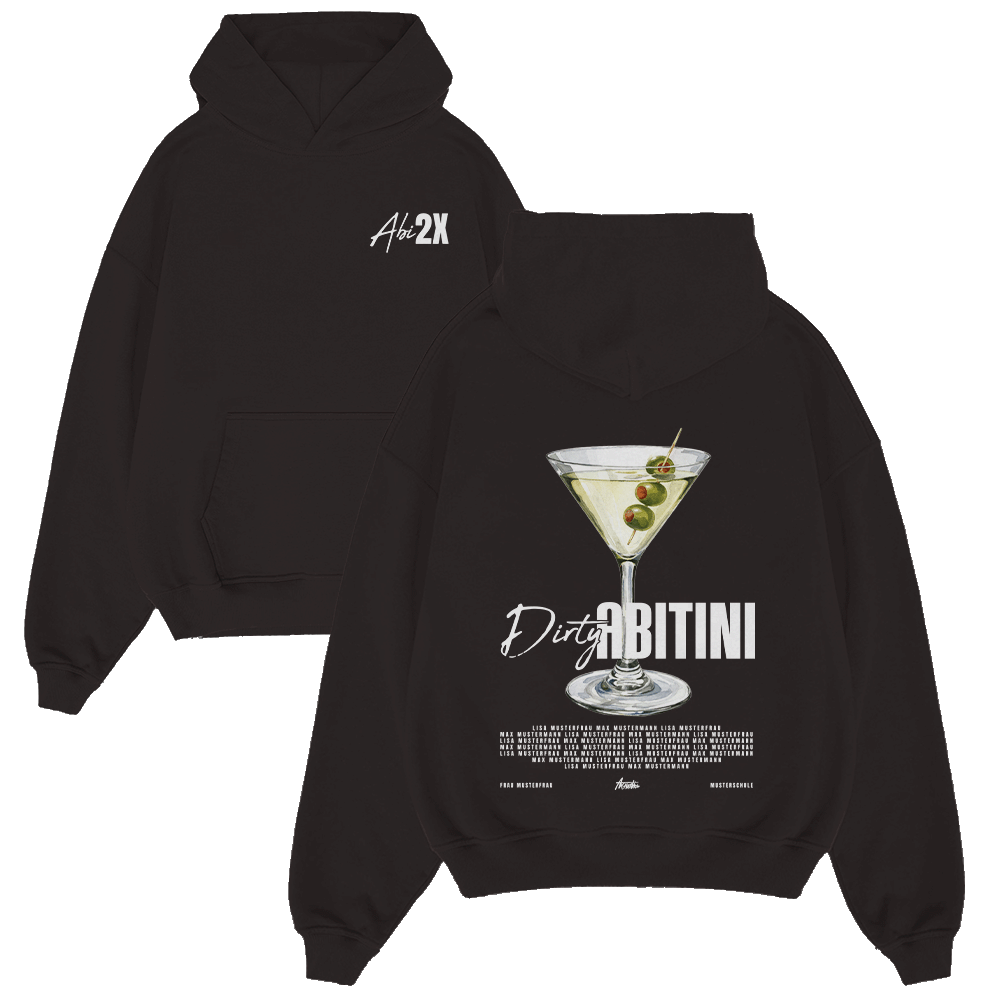 Hoodie, Schwarz, Cocktail-Grafik, Oliven-Garnitur, Vorne Tasche, Hoodie, Schwarz, Cocktailglas, Grafik-Hoodie, Lockere Passform