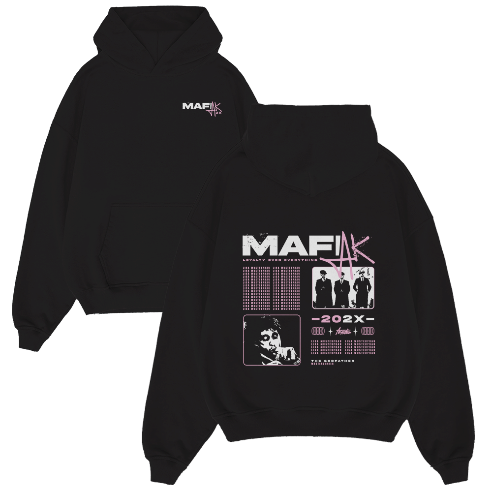  hoodie, schwarz, grafik, pink, vorne/rücken, hoodie, schwarz, grafik, pink, MAFIAK