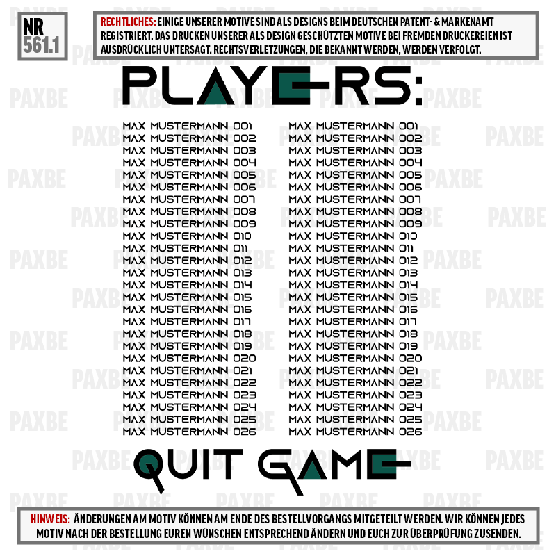 QUIT GAME NUMBERS 561.1 QUIT GAME NUMBERS 561.1