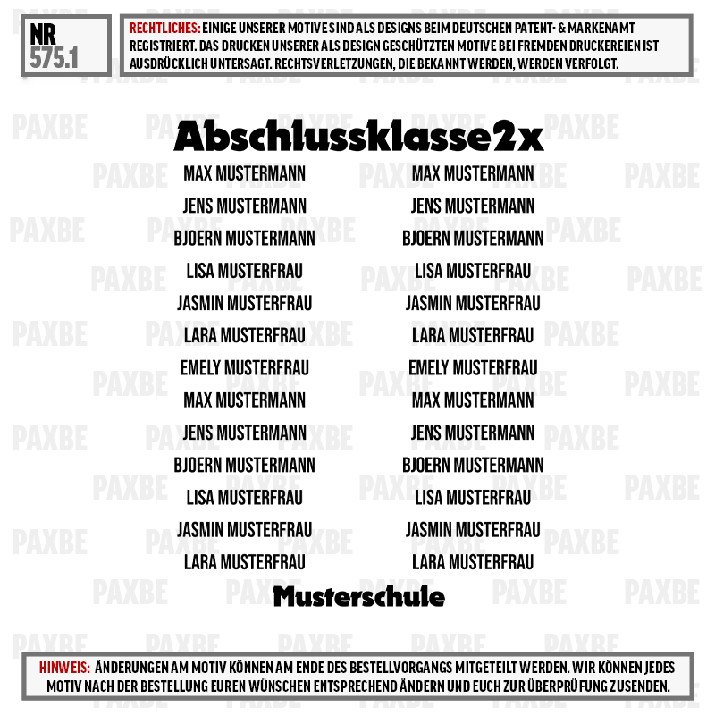 Musterklasse, Abschlussklasse, Schule, Namensliste, Gruppenliste, finale, klasse 2x, musterklasse, mustersprache, schule