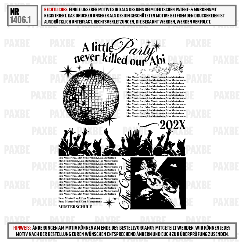 Diskokugel, Publikums-Silhouette, Tanzparty, Globus, 202X-Design, Disco-Ball, Publikum-Silhouette, Partyposter, Typografie, Abstraktes Design
