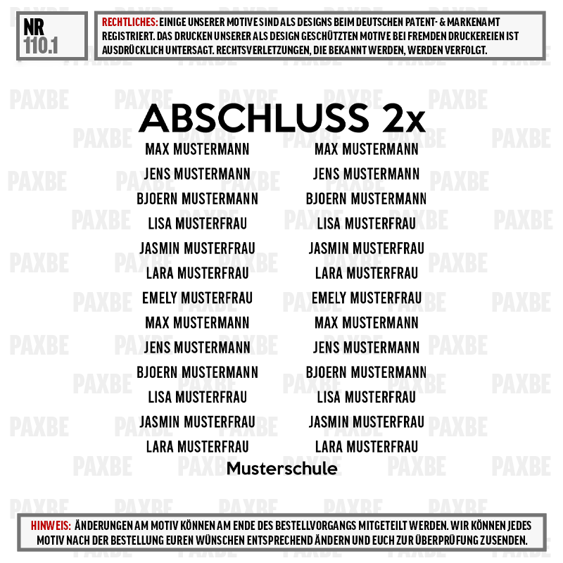 Gruppenfoto, Abschluss, Mustersfrau, Mustersen, Mustersschule, Musterliste, Abschluss, Schule, Muster, Textblock