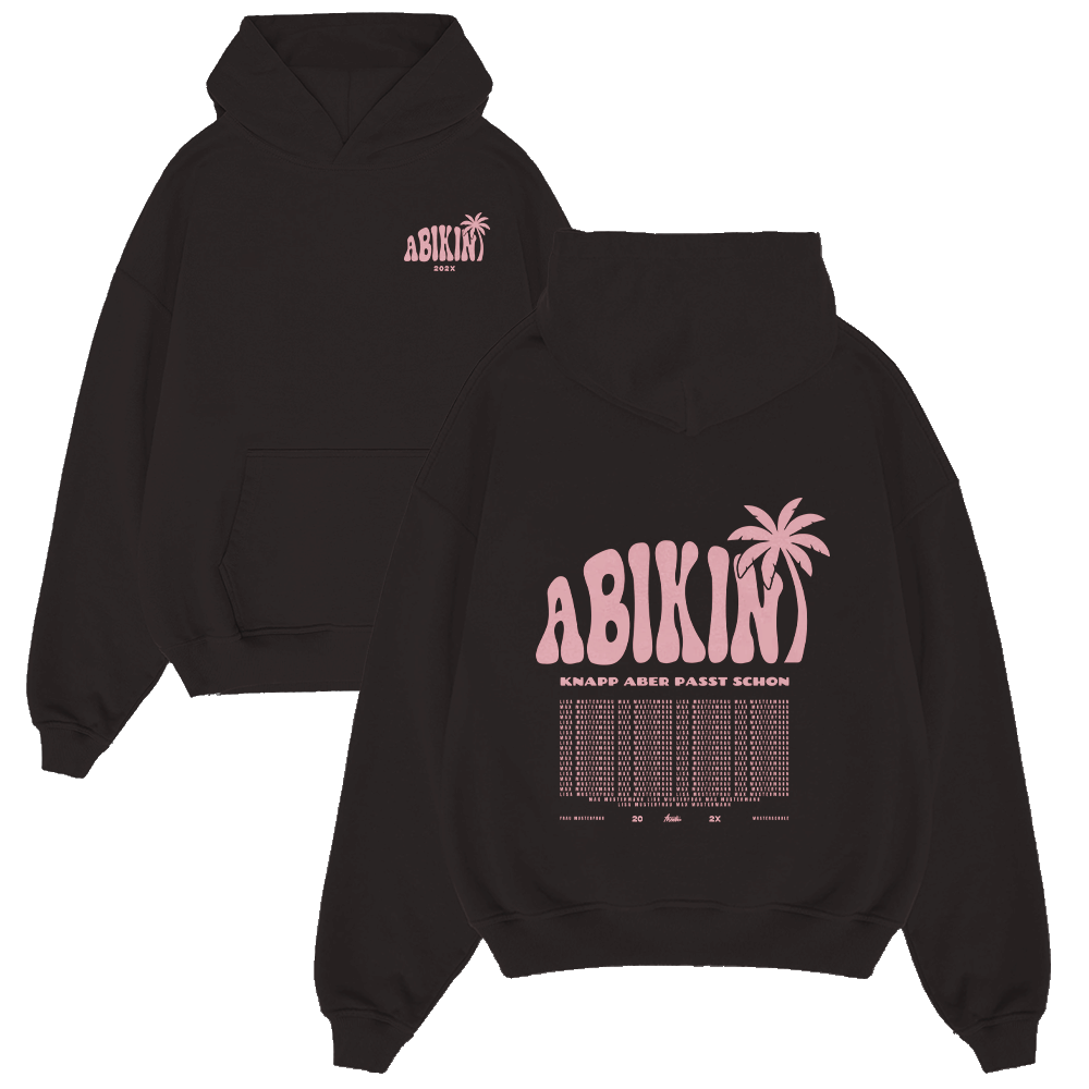 Hoodie, Schwarz, Rückenprint, Pink Logo, Kängurutasche, Hoodie, Schwarz Hoodie, Pinke Druck, Palme, Vordertasche