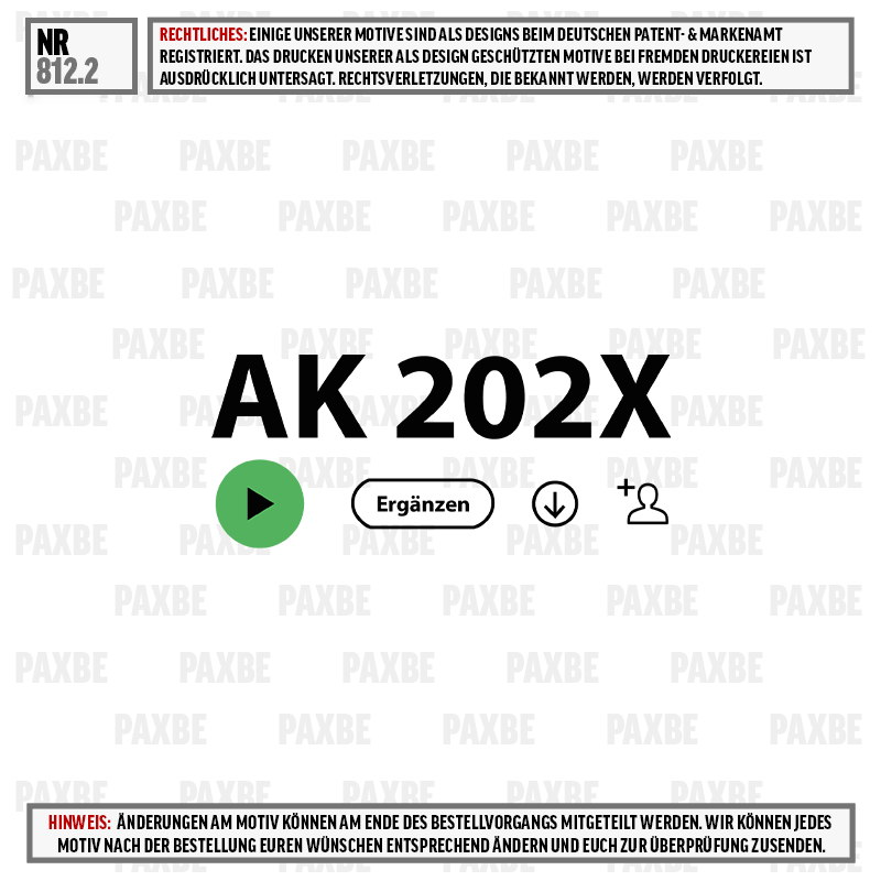 AK 202X, Abspielen, Ergänzen, Herunterladen, Benutzerprofil, Airsoft-Pistole, AK 202X, Waffenmodell, schwarzer Text, grüner Wiedergabe-Button
