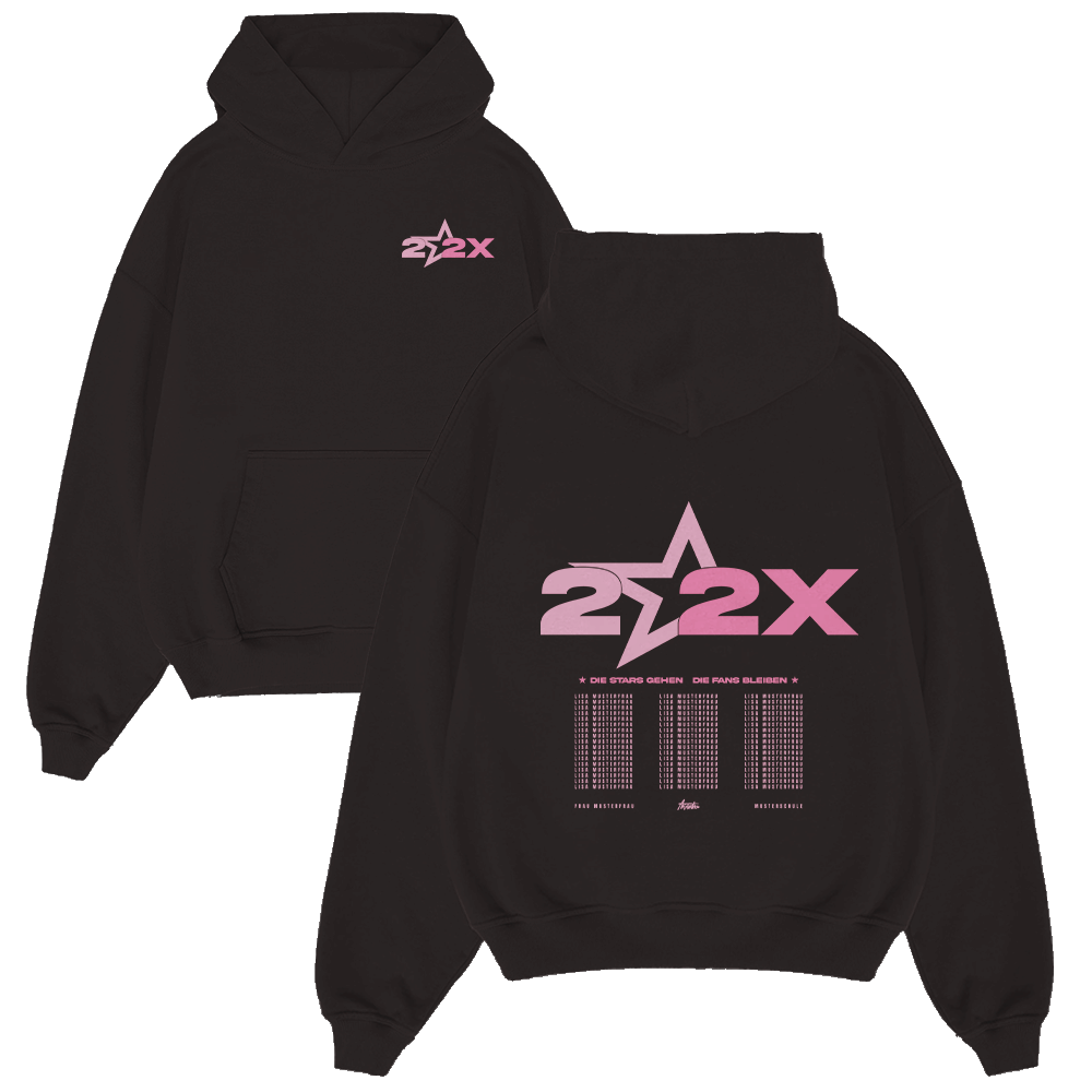 Hoodie, Pullover, Schwarz, Pinkes Motiv, Sternenlogo, Hoodie, Schwarzer Hoodie, Rosa Druck, grafischer Hoodie, Vordertasche