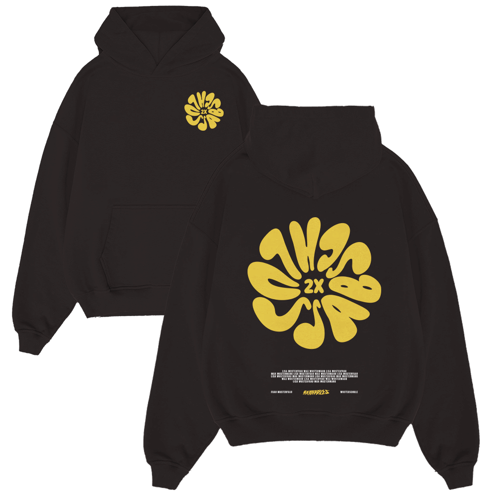 Hoodie, Sweatshirt, Schwarz, Grafik, Gelbes Muster, Hoodie, Schwarzer Hoodie, Gelbe Blume Grafik, Kängurutasche, Unisex Passform