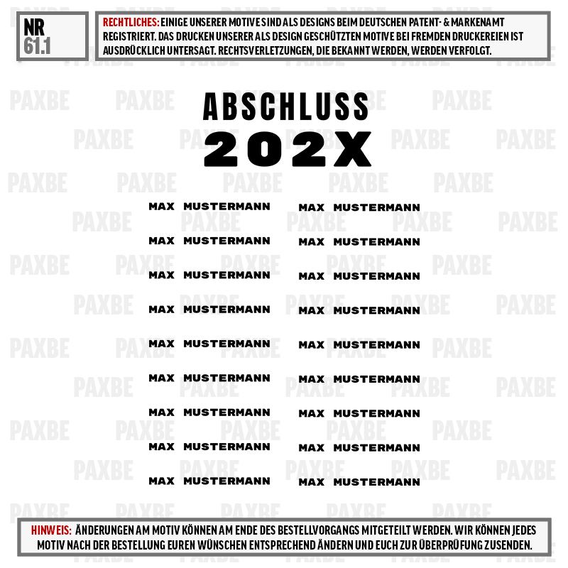 Kalender, Logo, Text, PAXBE, MAX MUSTERMANN, ABSCHLUSS 202X, Motiv, Poster, Text, 202X, Design, Layout