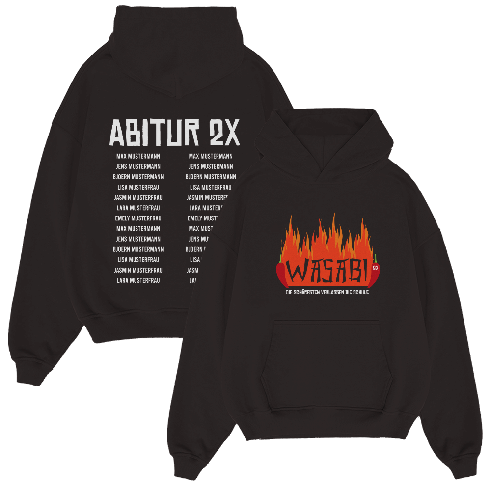 Hoodie, Schwarz, Flammen-Grafik, Wasabi-Text, Vordertasche, hoodie, schwarz, print, flamme, 2X