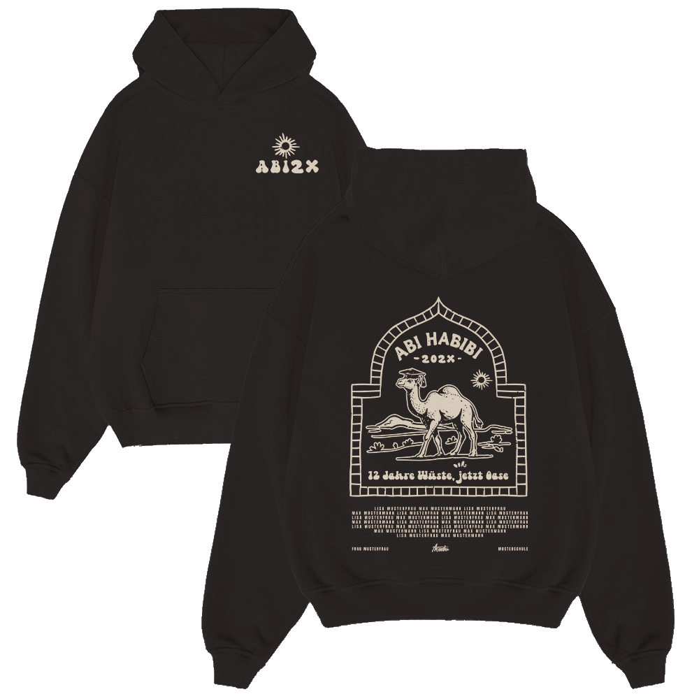 Hoodie, Pullover, Schwarz, Kamel-Design, Grafik, Hoodie, Schwarz, Camel Print, Kängurutasche, Araber Schriftzug