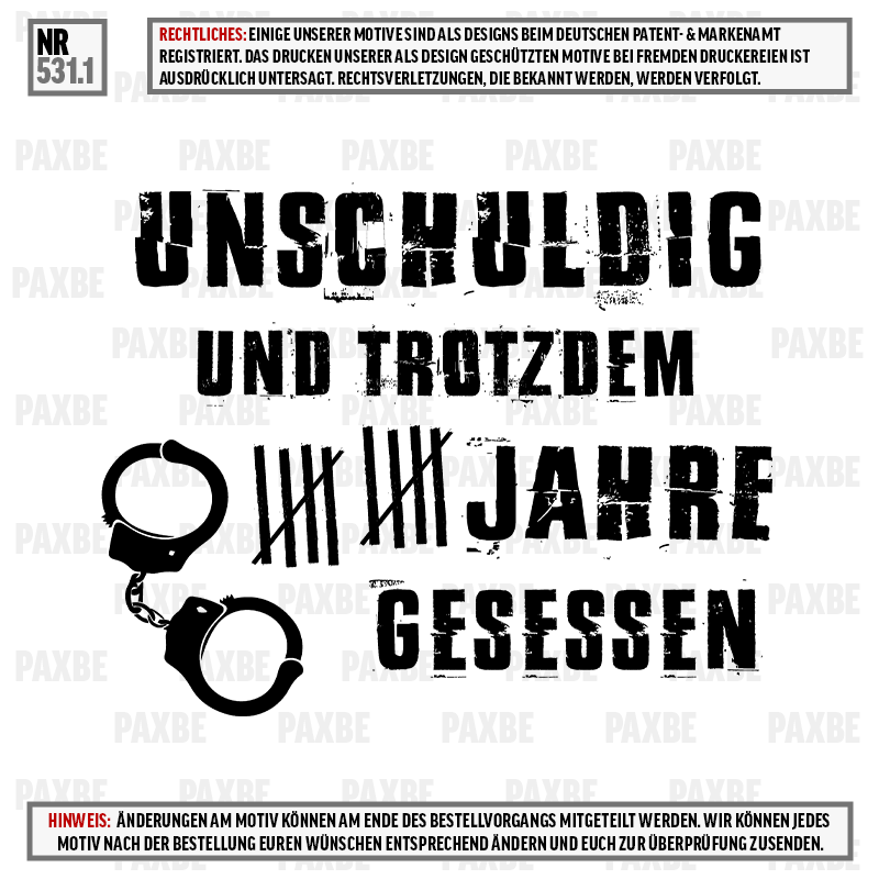 UNSCHULDIG 10 JAHRE GESESSEN 531.1 UNSCHULDIG 10 JAHRE GESESSEN 531.1