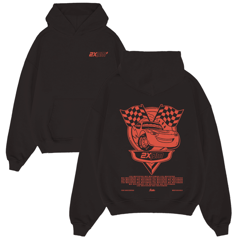 Hoodie, Dunkel, Auto-Grafik, Karierter Flaggenmuster, Vorne Tasche, Hoodie, Schwarz, Grafik, Auto-Thema, 2xpm