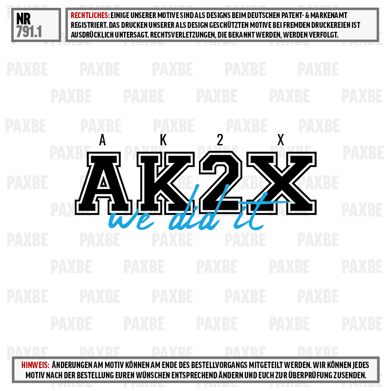 T-Shirt, Logo, Aufdruck, Kapuzenfrei, Kunstdruck, T-Shirt, Grafik, AK-2X, we did it, blauer Text