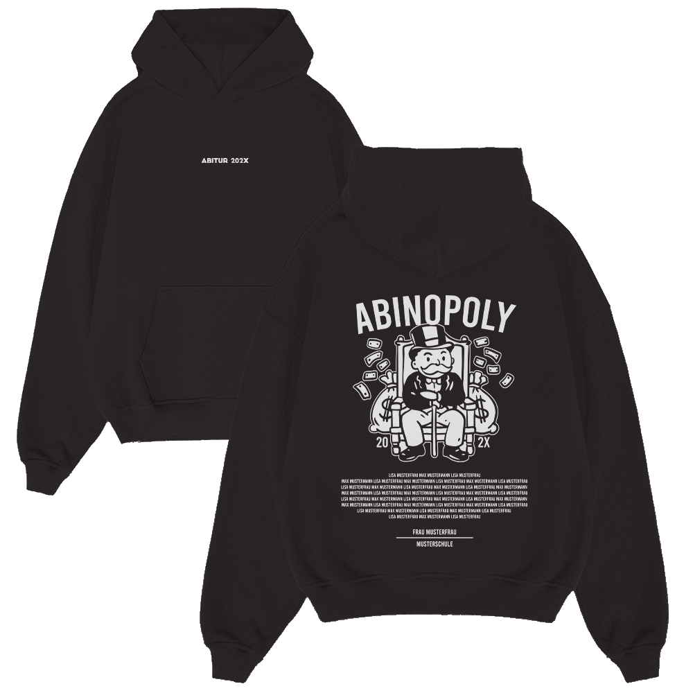 Strickwaren, Pullover, Sweatshirt, Kapuzenpulli, Kapuze, Hoodie, Schwarzer Hoodie, Grafik Hoodie, Abinopoly, Monochromes Design