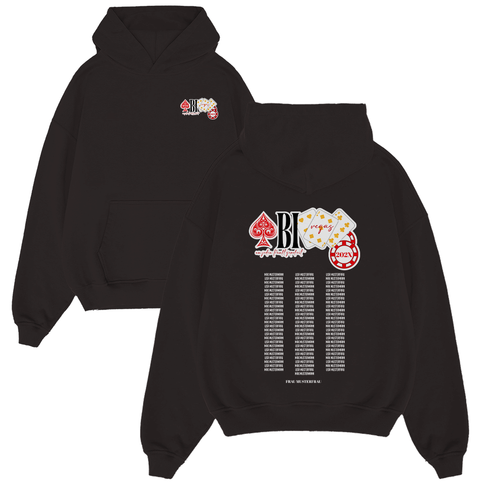 Hoodie, Schwarz, Kängurutasche, Kartenspiel-Motiv, Aufdruck