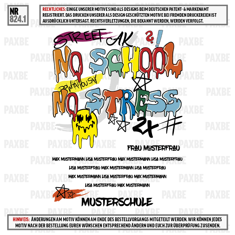 NO SCHOOL NO STRESS 824.1 NO SCHOOL NO STRESS 824.1