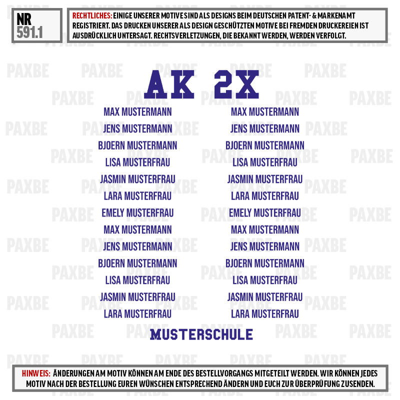 AK 2X, MUSTERSCHULE, MUSTERSCHULE, MUSTERFRAU, MUSTERFRAU, LARA, JASMIN, EMELY, MAX MUSTERMANN