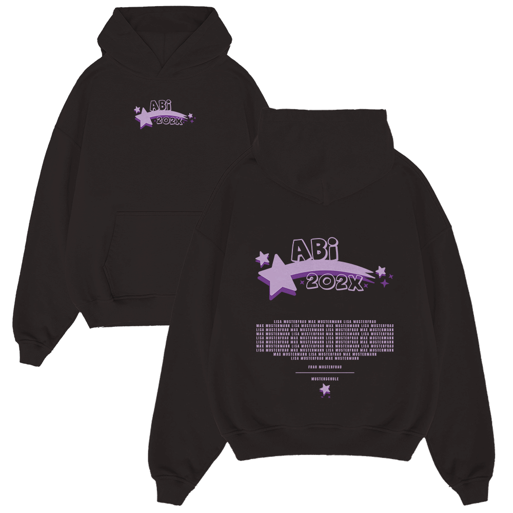 Hoodie, Pullover, Schwarz, Sternenprint, Aufdruck, Hoodie, Schwarz, Lavendel Schrift, Sterne, Logo-Print