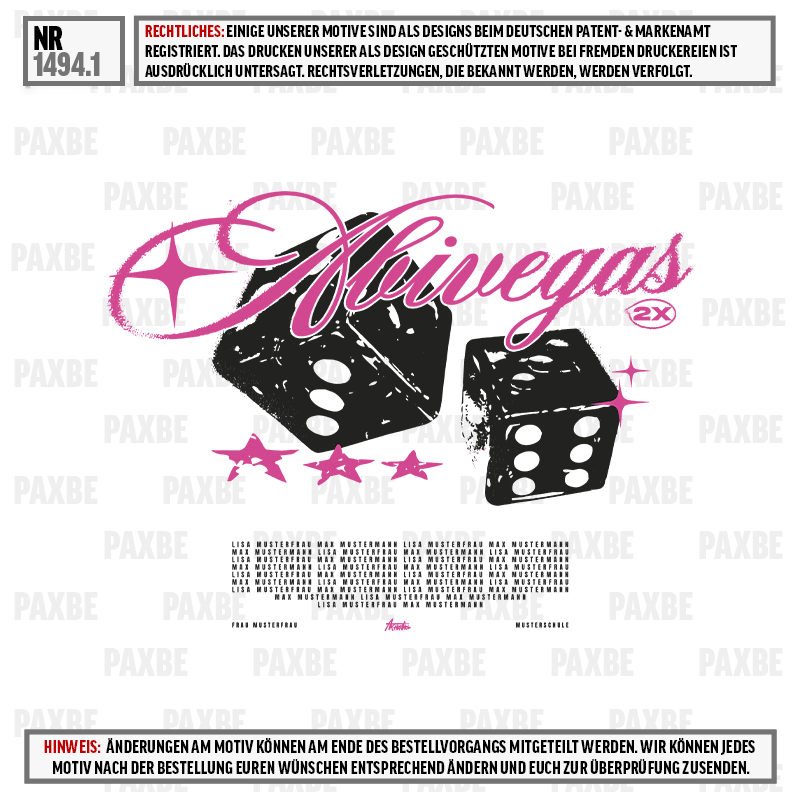 Würfel, Würfel-Design, Rautenlogo, Glamour-Schrift, 2x Sterne, würfel, pink, sterne, logo, muster