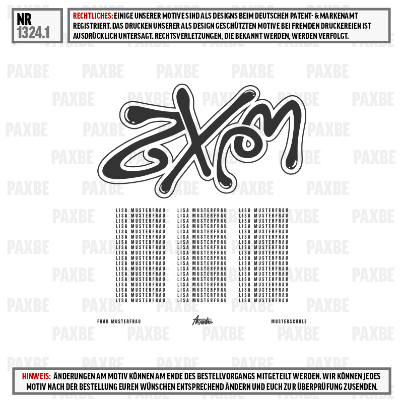 graffiti, exon, Logo, Musterfrau, Mustersschule, Logo, Grafik, Text, Markenauftritt, Druckdesign