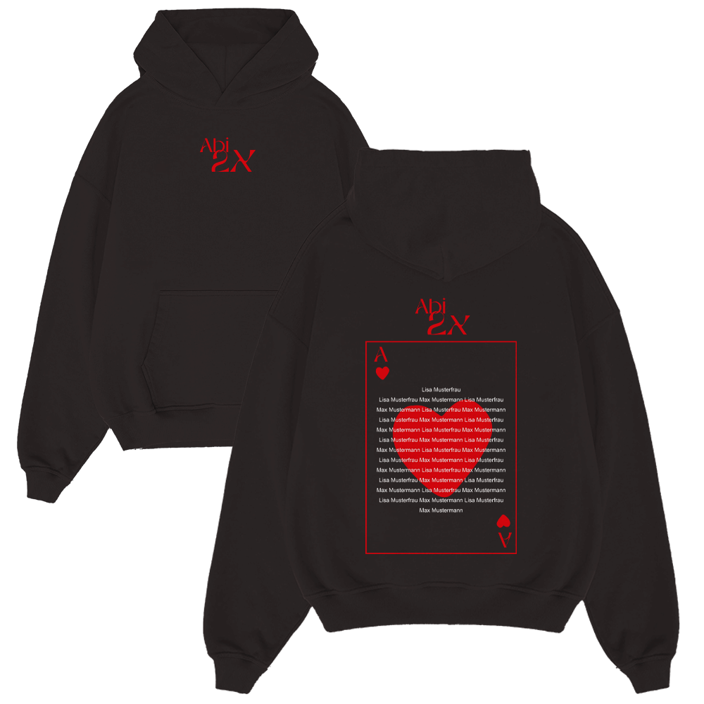 Hoodie, Sweatshirt, Schwarz, Rote Grafik, Kartendeck-Design, Hoodie, Sweatshirt, Schwarz, Roter Druck, Karten-Design