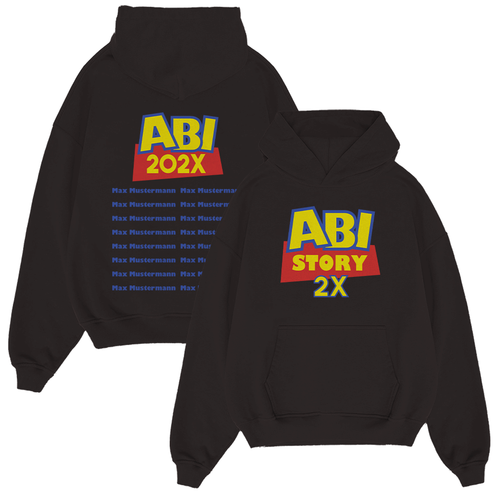 Hoodie, Schwarzer Hoodie, ABInotion?, Grafik Hoodie, Vorderhandtasche, Hoodie, Schwarzer Hoodie, Grafikdruck, Blau Gelb Rot, Vorderstasche