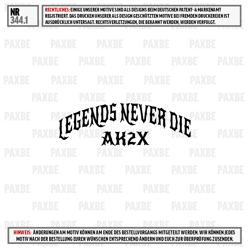 Logo, Legend, Never Die, AKX?, Text Art, Legenden, sterben niemals, AK2X, Motiv-Druck, Grafikdesign
