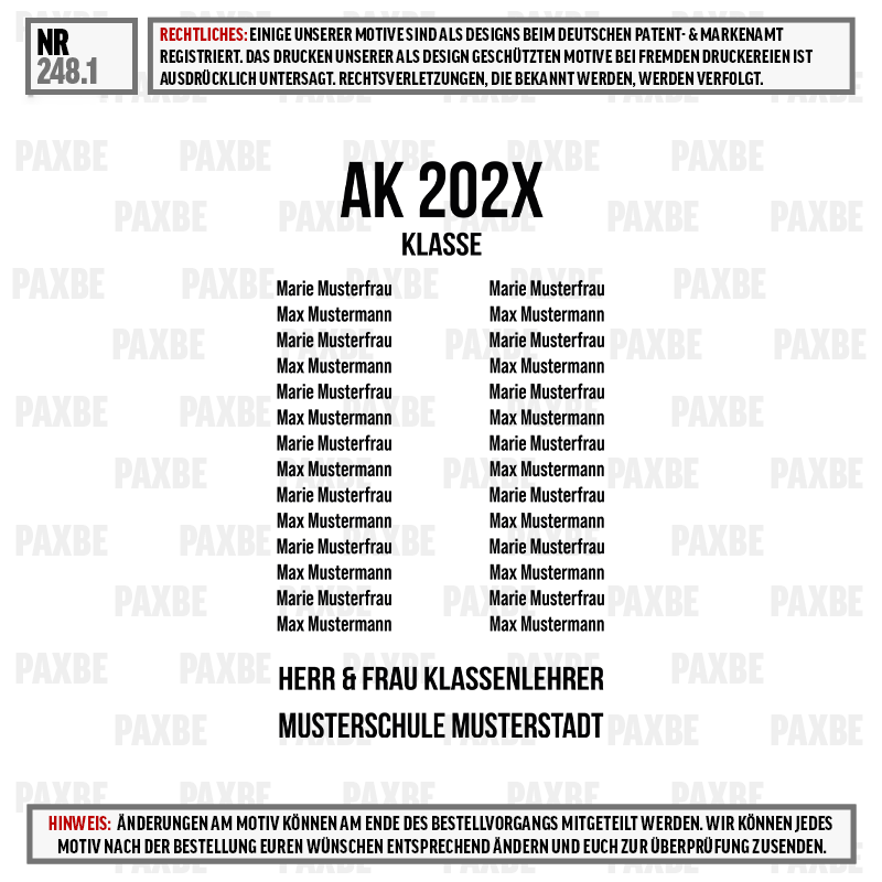 Poster, Klasse, AK 202X, Musterschule, Klassensprecher, Lehrer, Schule, Namensliste, Motive, Klasse, Lehrer, Klassenspiegel, Namen, Muster