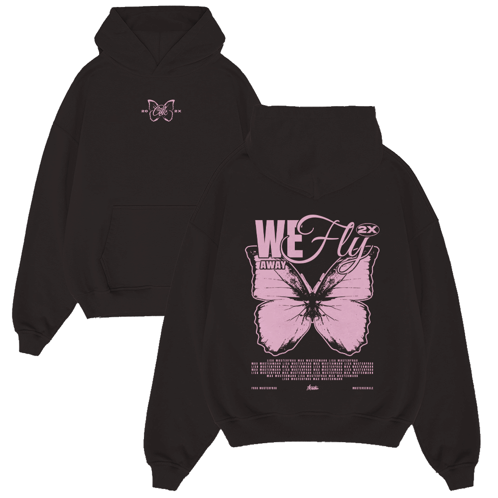 Hoodie, Schwarzer Hoodie, Schmetterling Grafik, Pink Schmetterling, Grafik Sweatshirt, Hoodie, Pullover, Schwarz, Pinker Schmetterling, We Fly Design