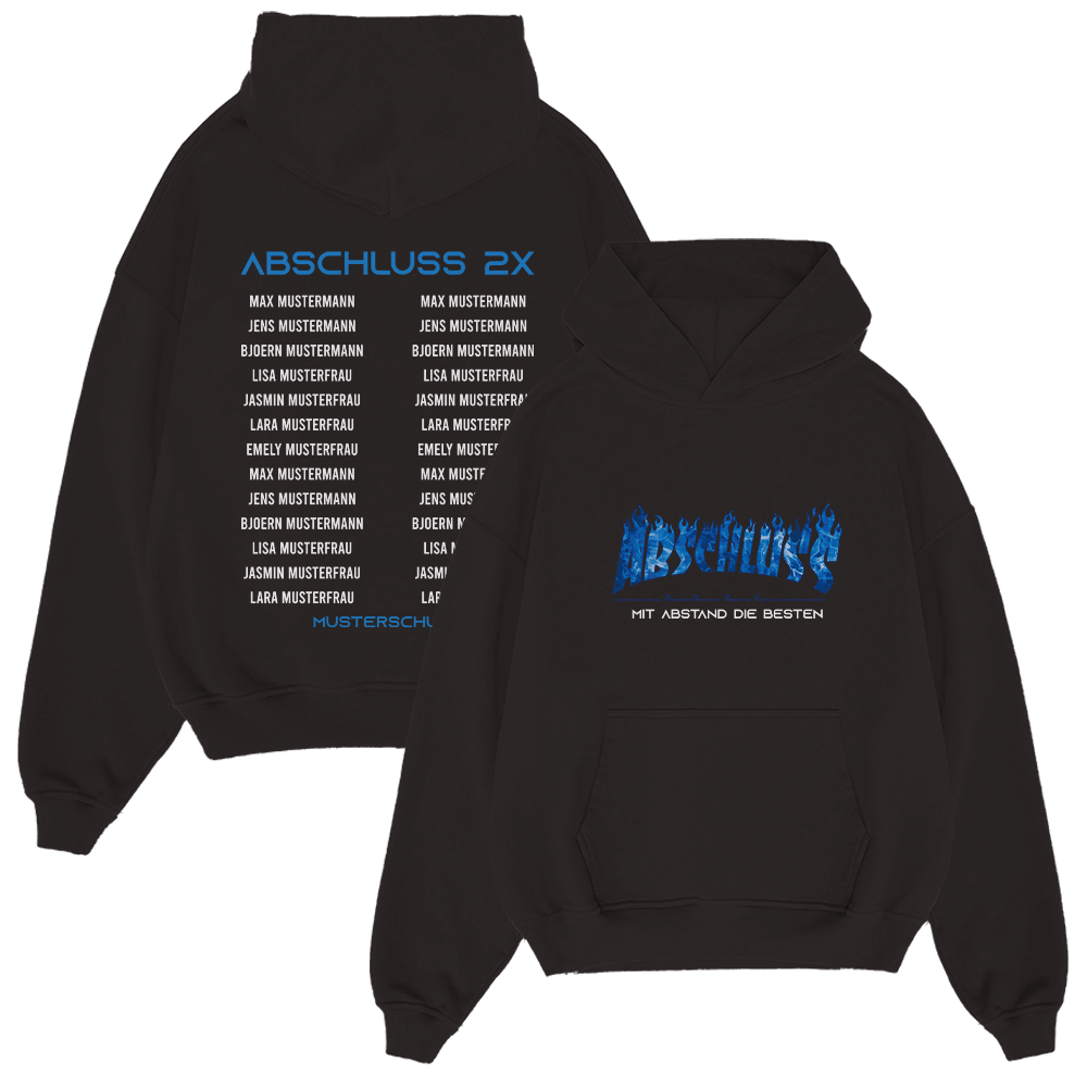 hoodie, schwarz, grafik, text, ruckprint, hoodie, black, blue text, graphic, abschluss 2x