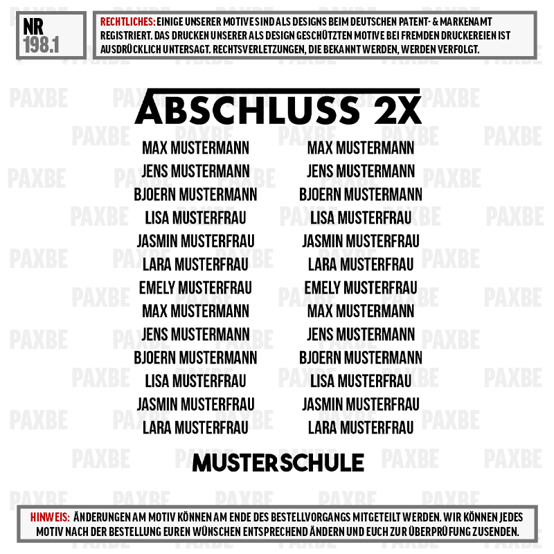 abschluss 2x, musterschule, schulklasse, namensliste, personenname, schule, abschluss, mustername, musterklasse, programm